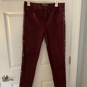 Burgundy sequin-lined pants